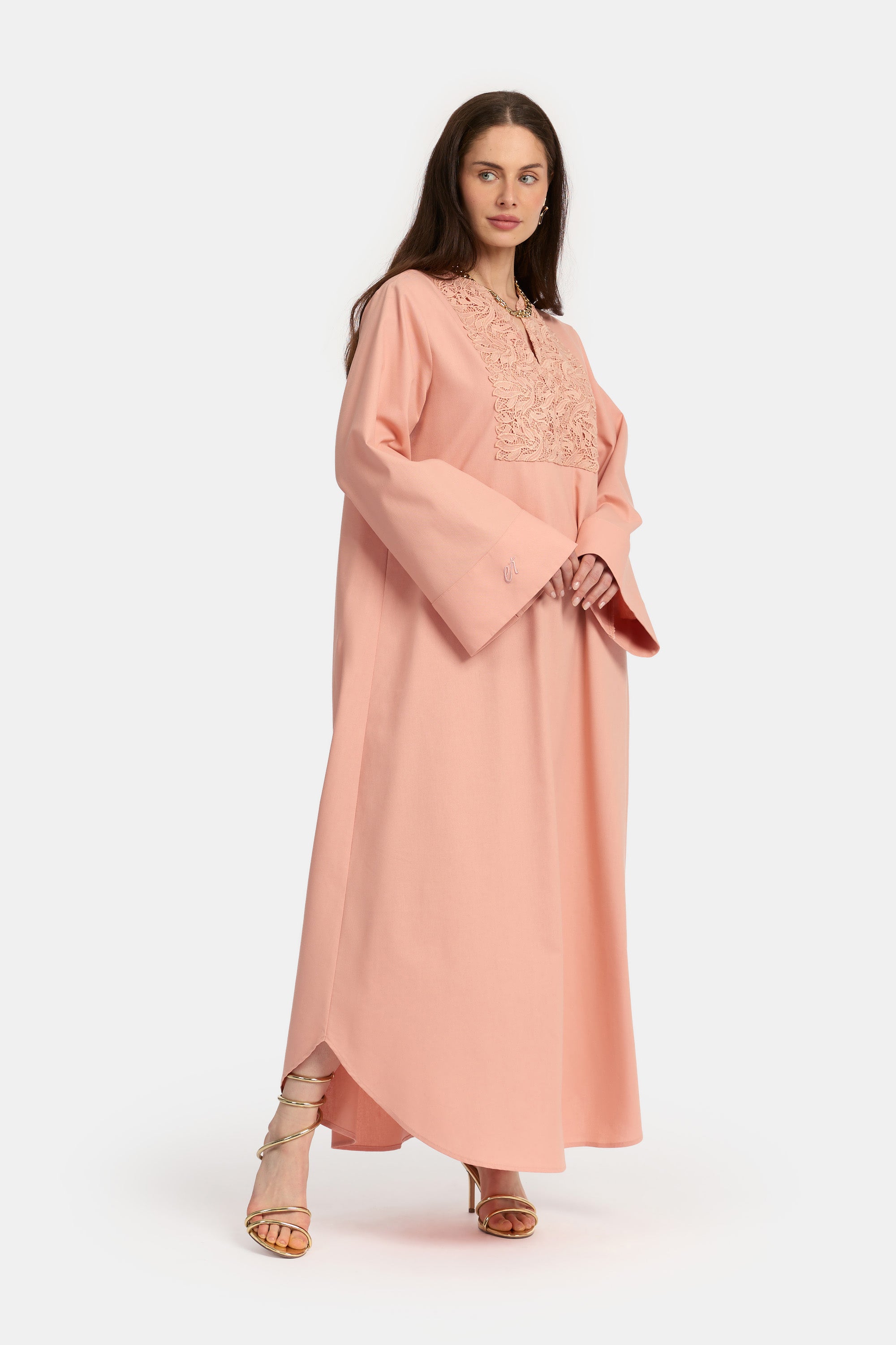 Linen Lace Dress - Salmon
