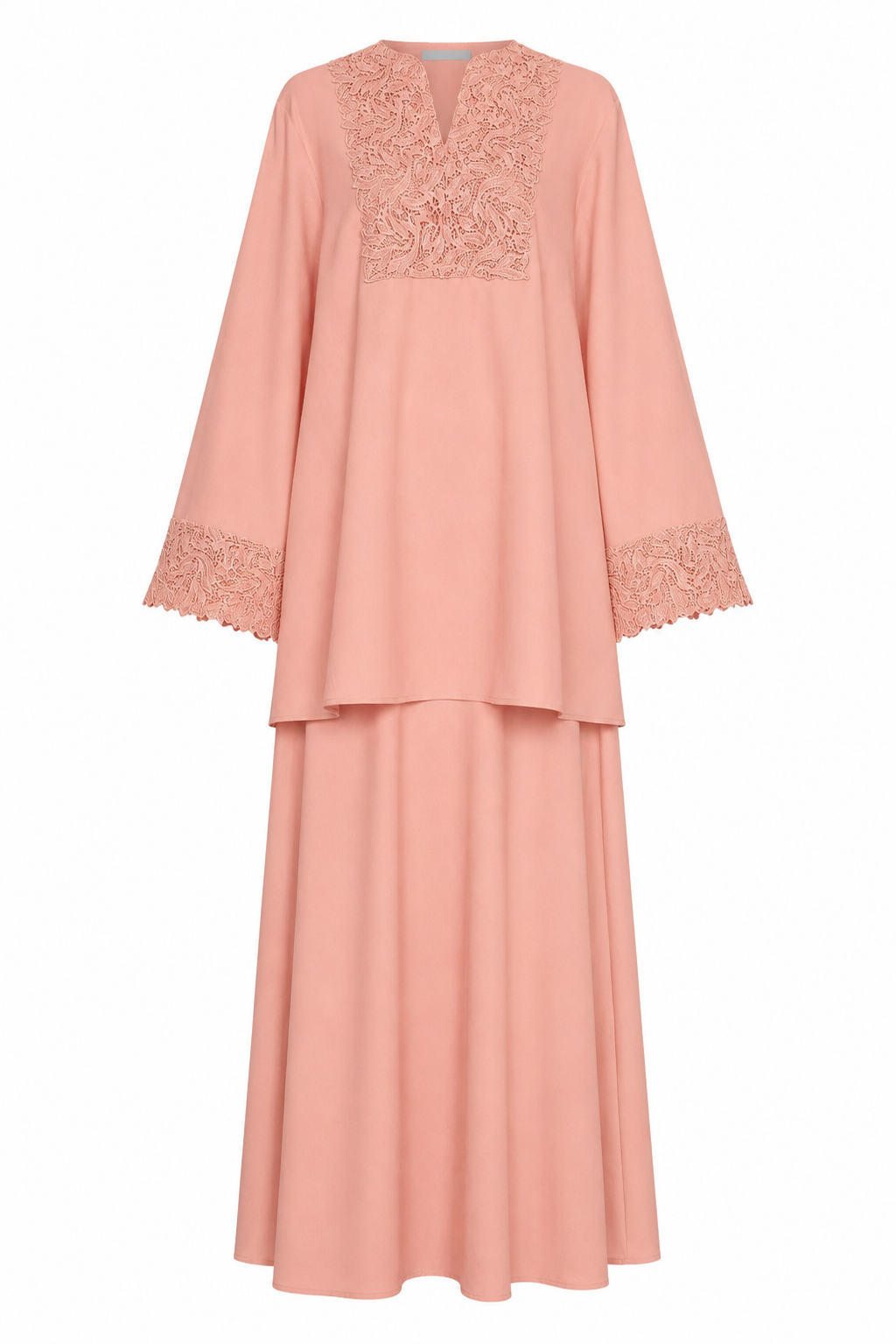 Linen Lace Skirt Set - Salmon
