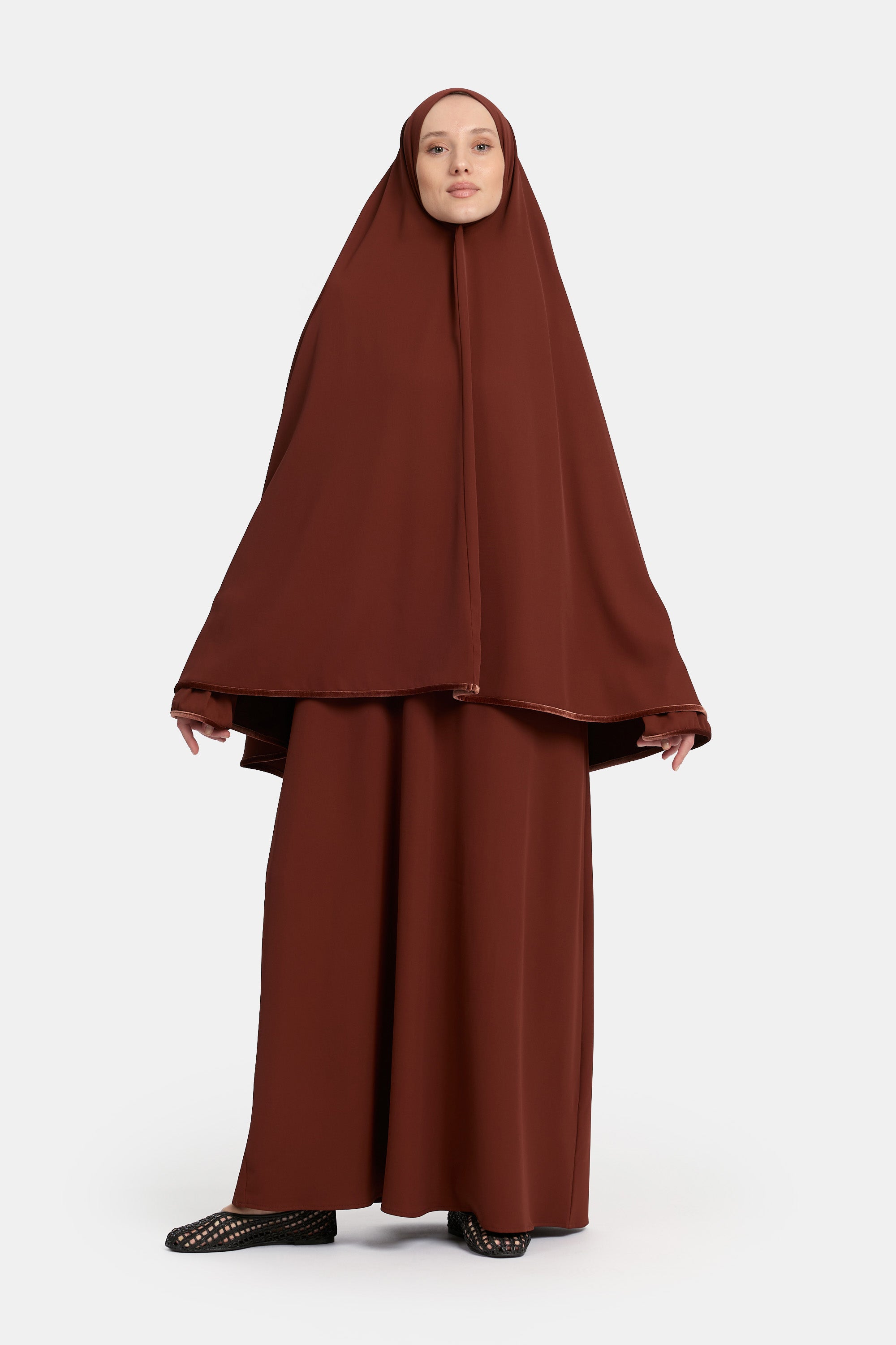 Mastour Velvet Khimar Set - Cherry Terracotta