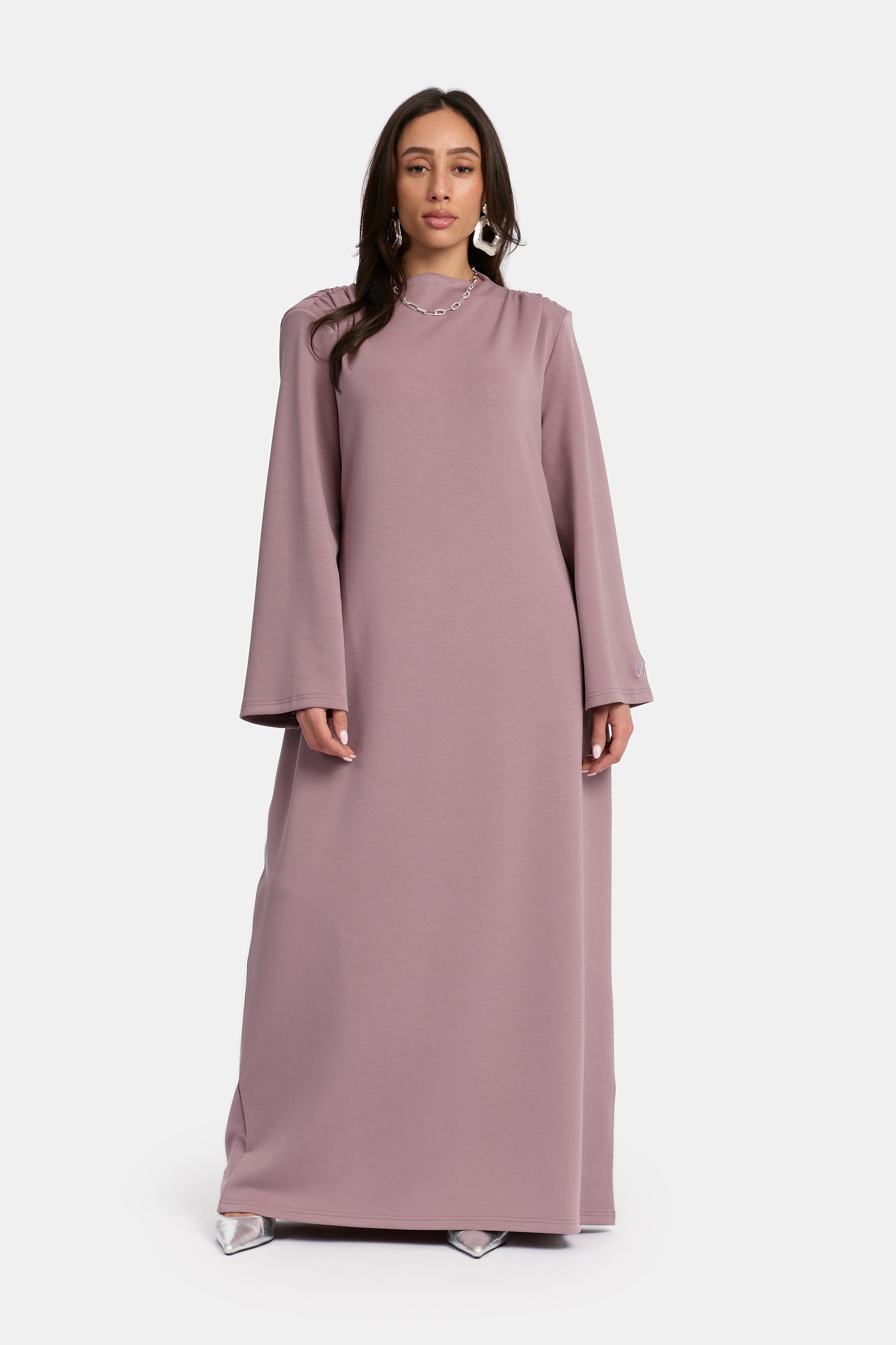 Draped Shoulder Dress - Mauve Purple