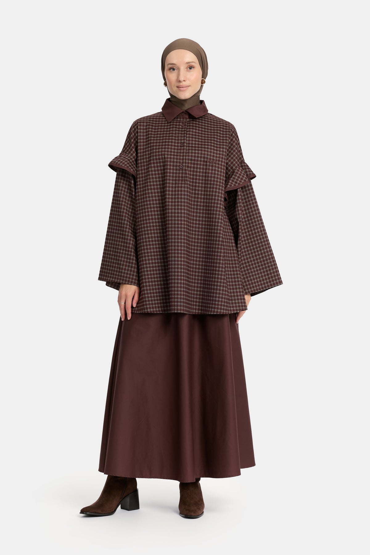 A Line Cotton Skirt - Dark Brown