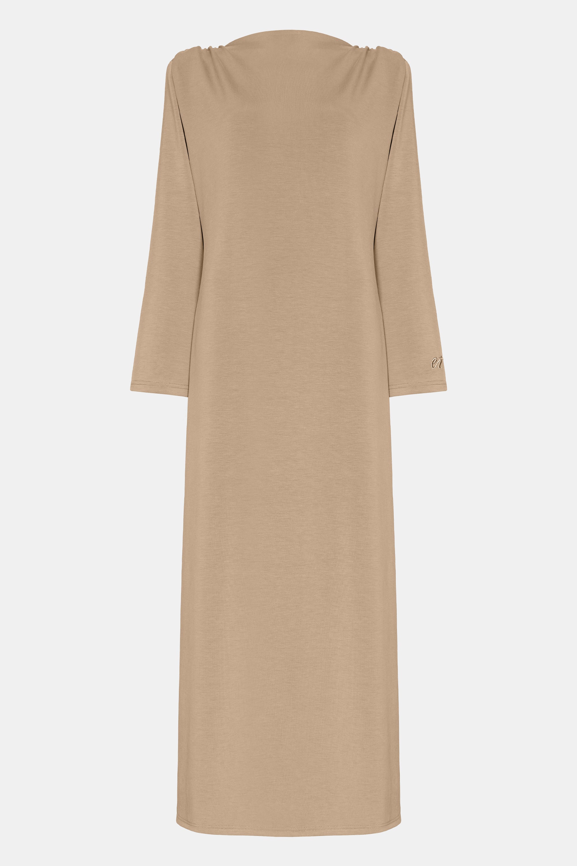 Draped Shoulder Dress - Ash Brown