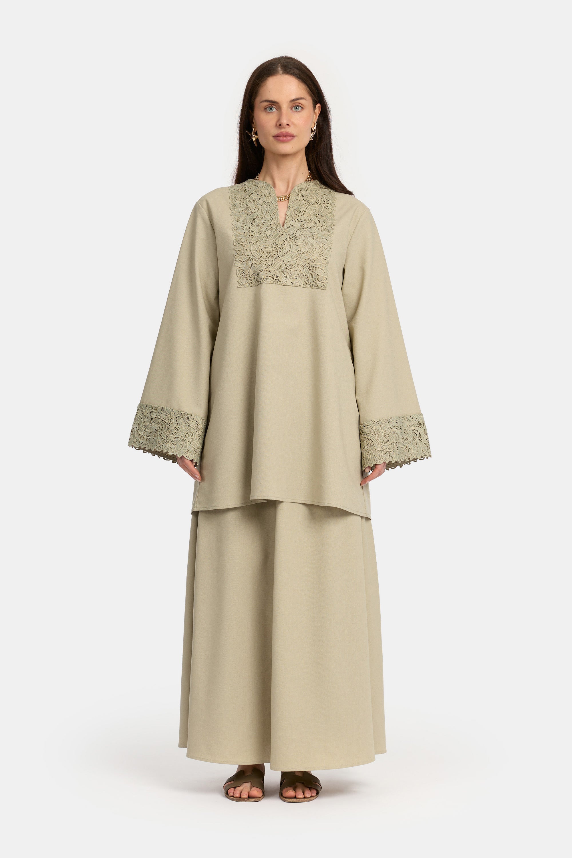 Linen Lace Skirt Set - Laurel