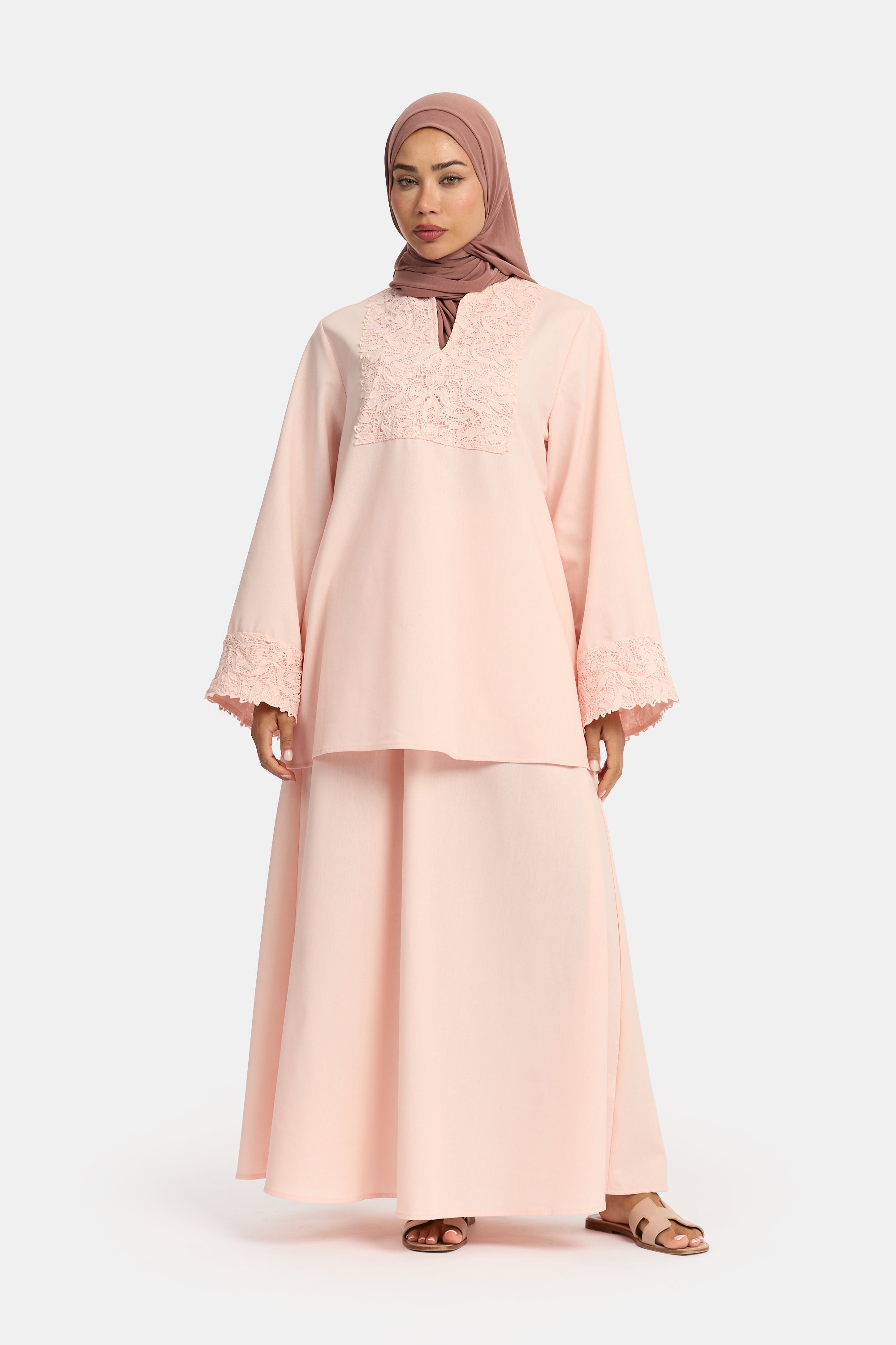 Linen Lace Skirt Set - Pastel Pink