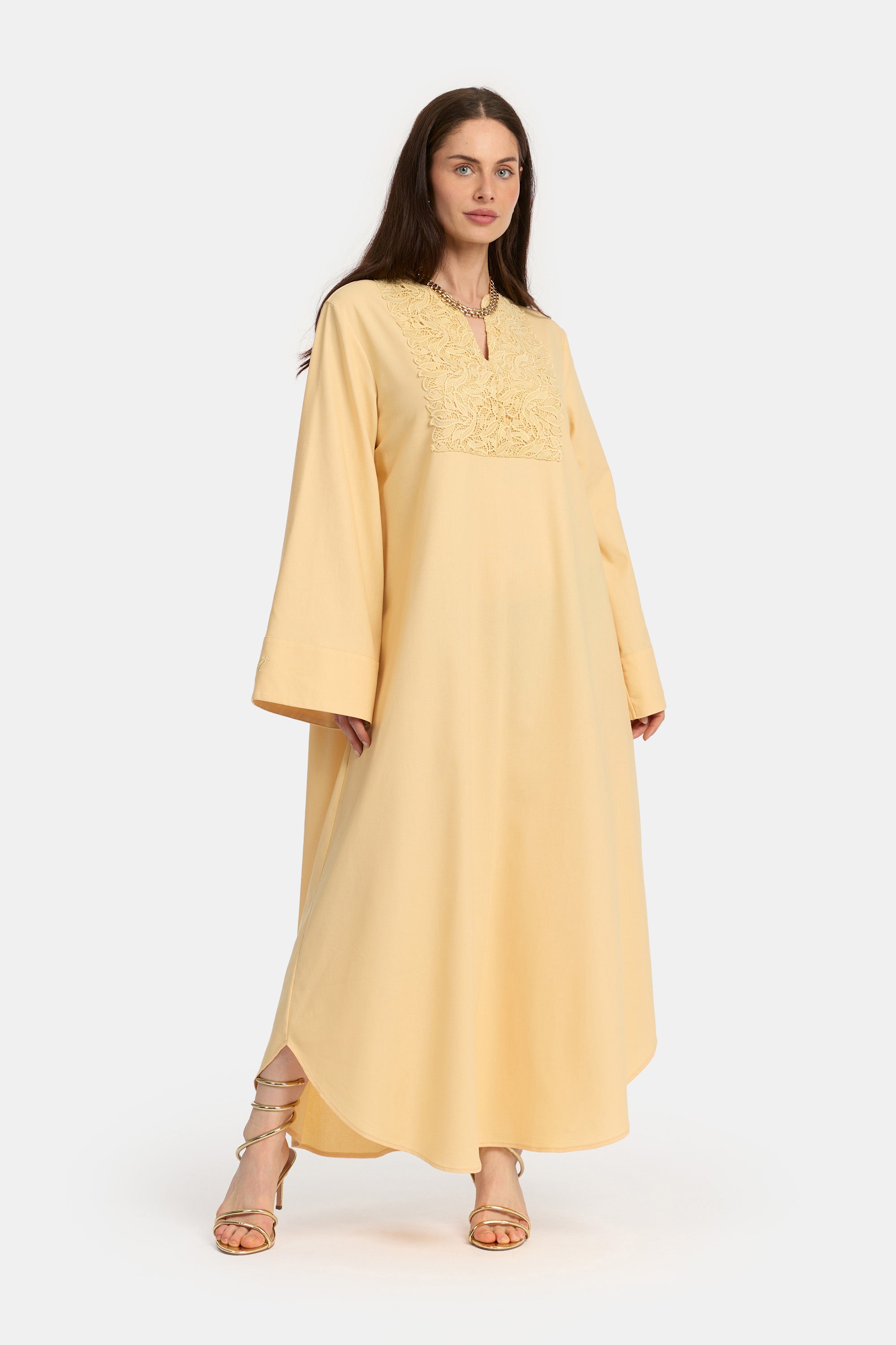 Linen Lace Dress - Yellow