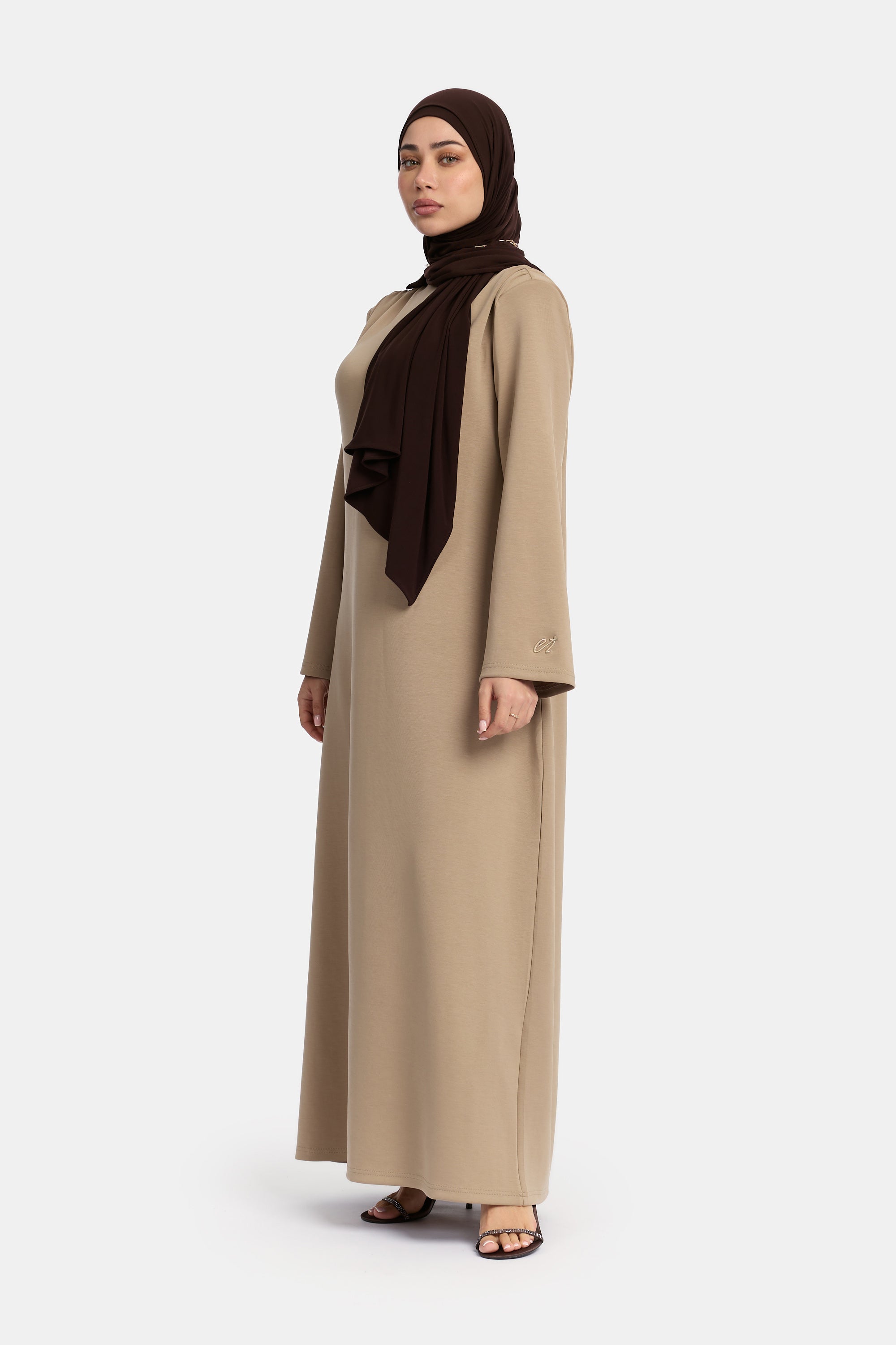 Draped Shoulder Dress - Ash Brown