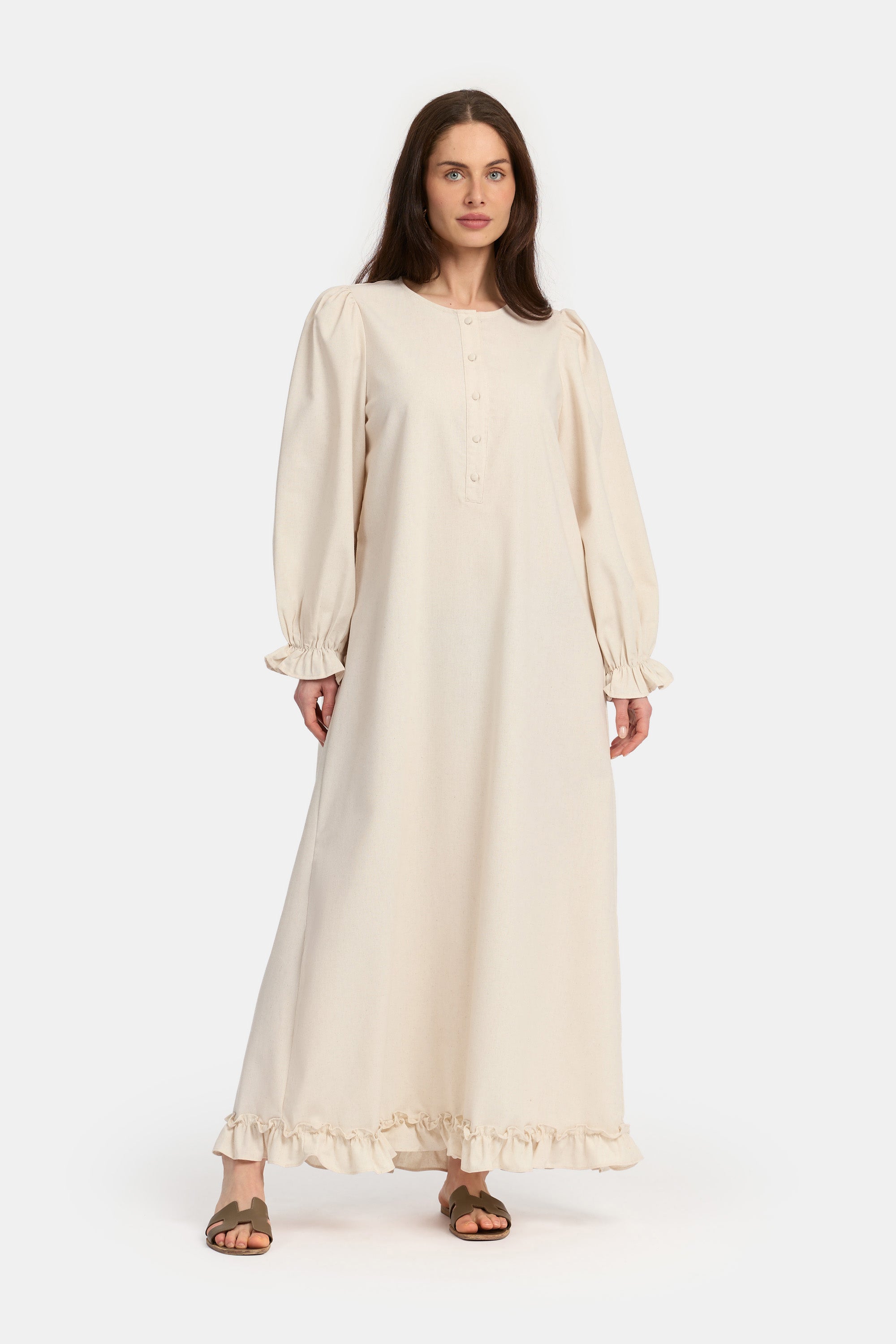 Ruffle Maxi Dress - Beige