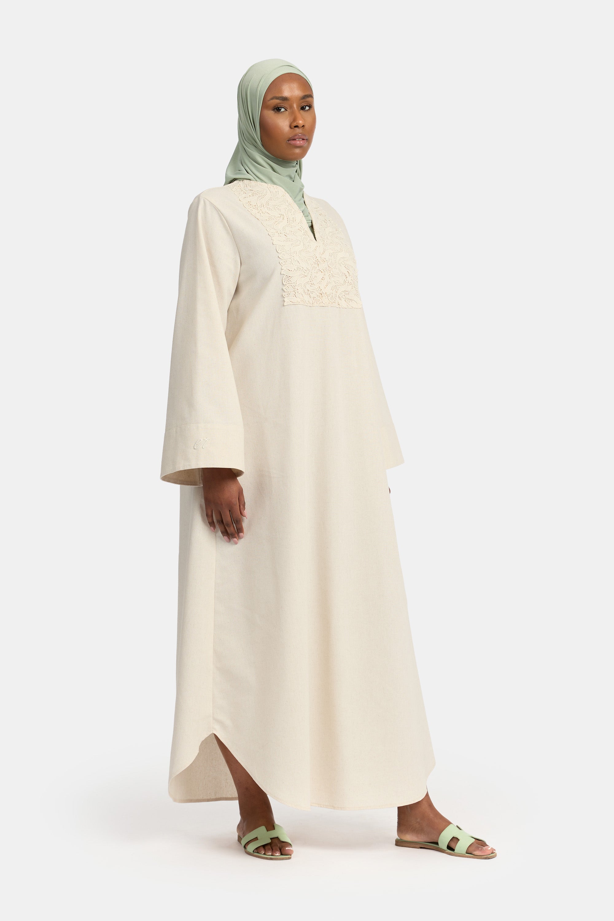 Linen Lace Dress - Almond