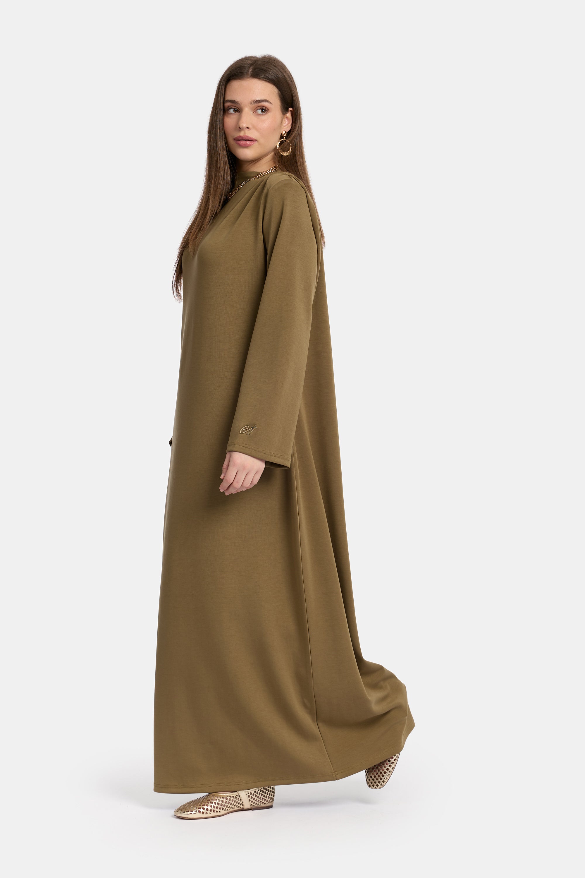 Draped Shoulder Dress - Olive