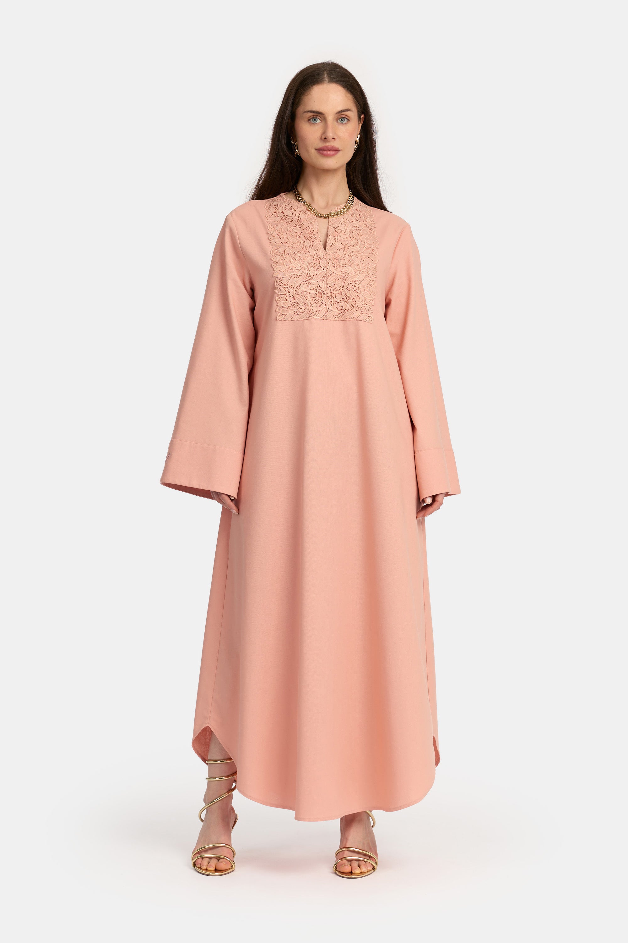 Linen Lace Dress - Salmon