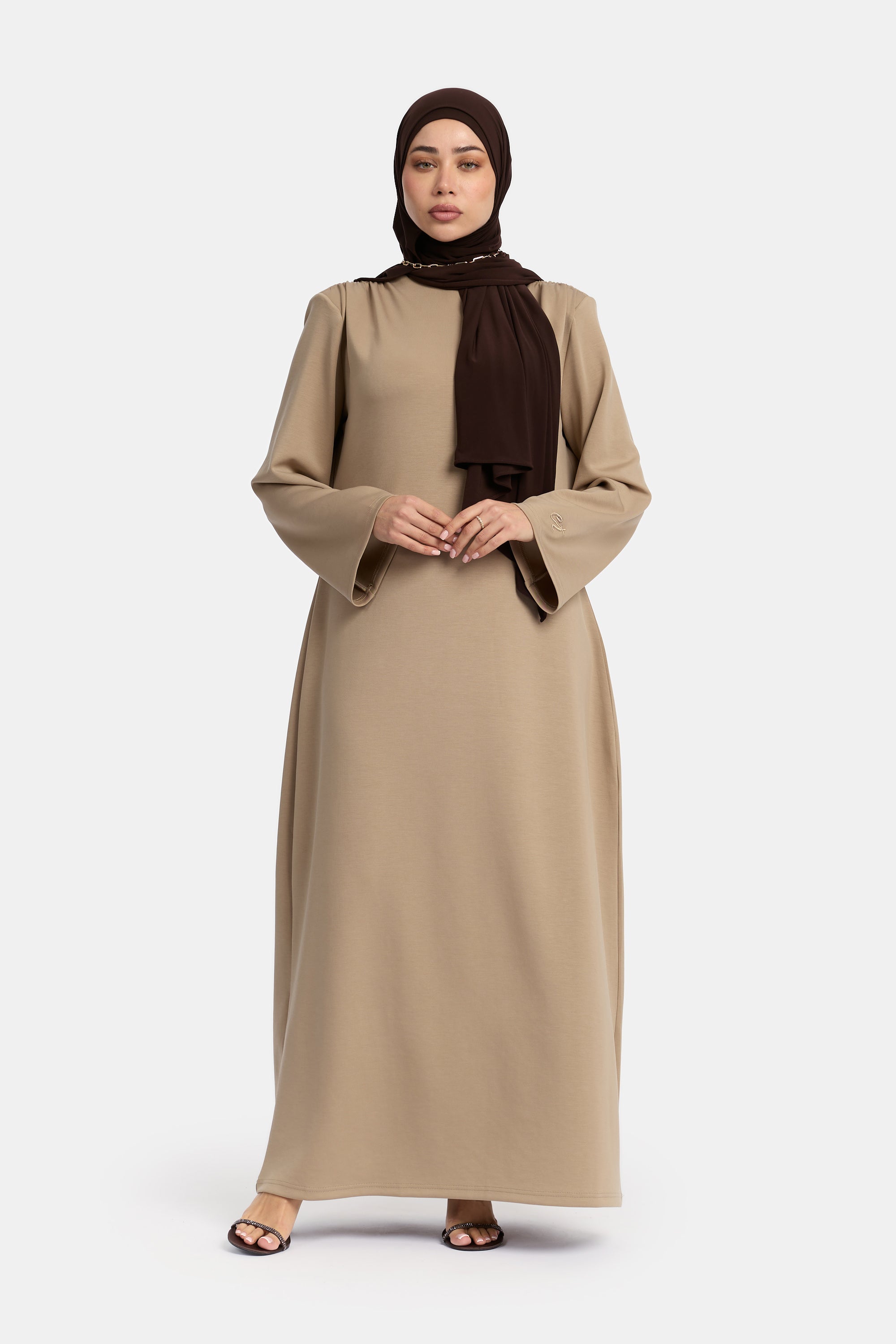 Draped Shoulder Dress - Ash Brown