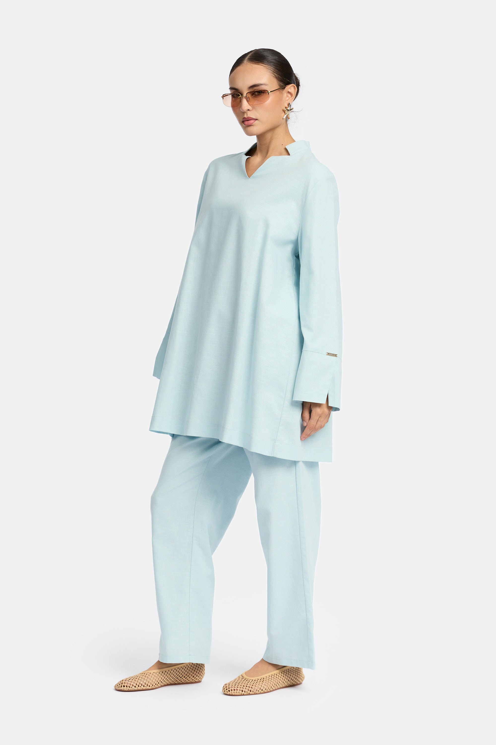 Linen Twinset - Pastel Blue
