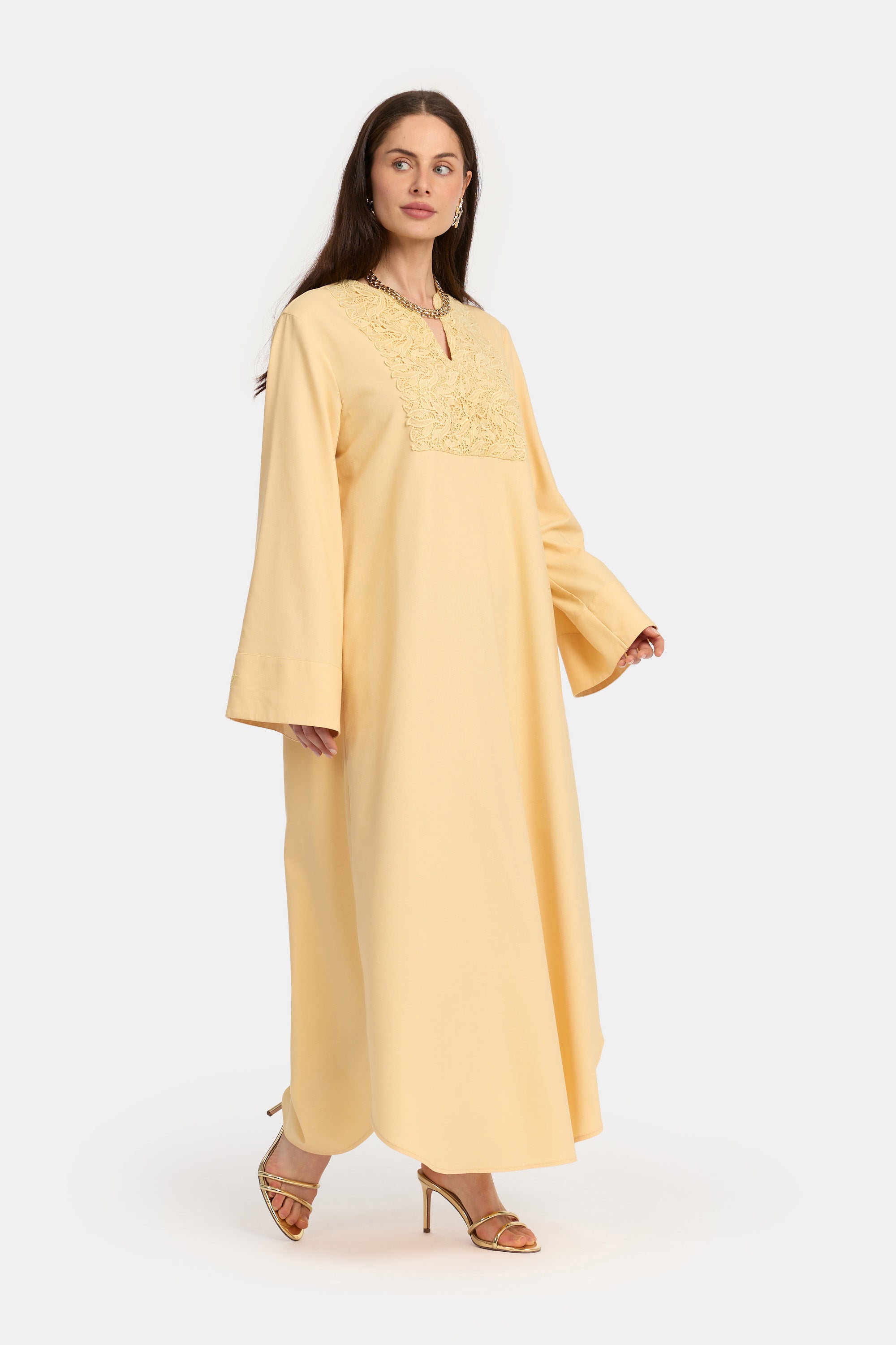 Linen Lace Dress - Yellow