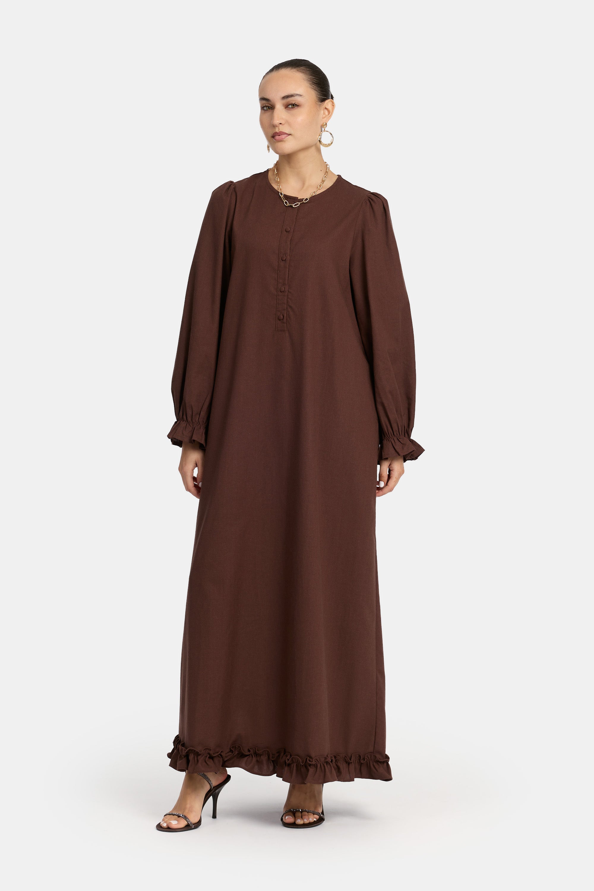 Ruffle Maxi Dress - Dark Brown