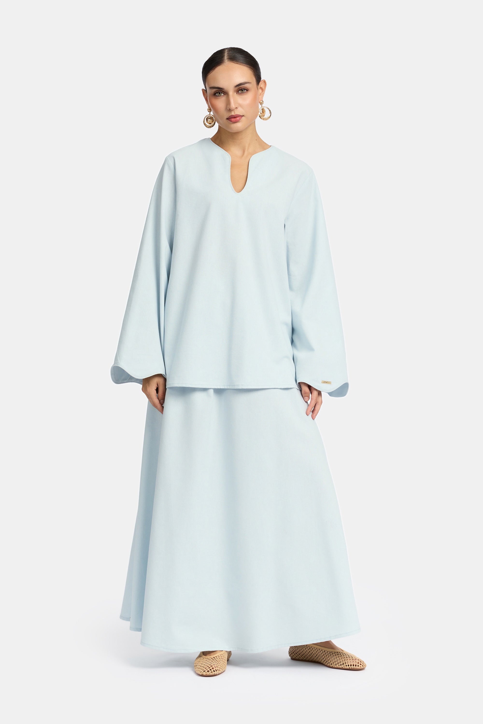 Linen Skirt Set - Pastel Blue
