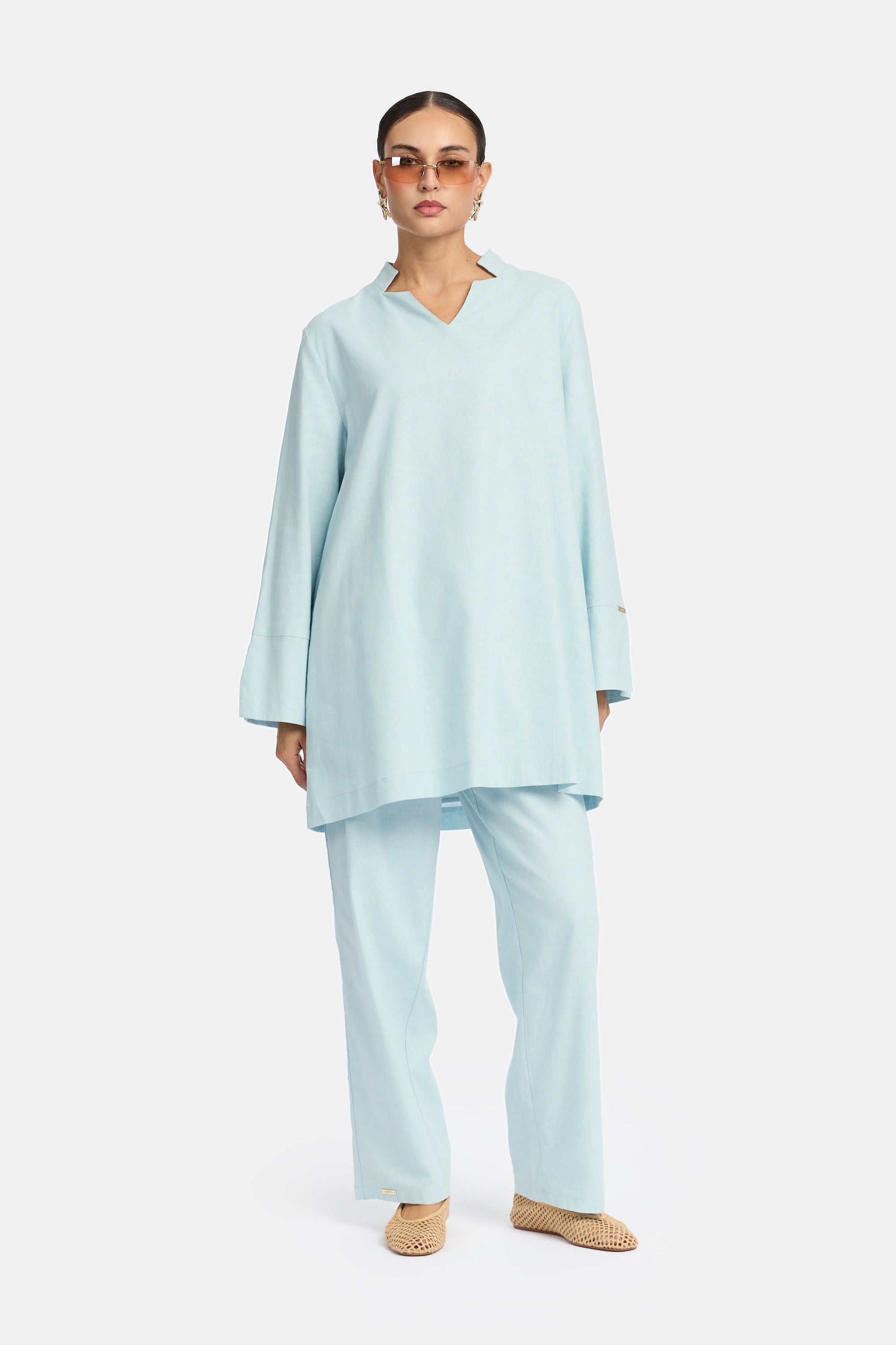 Linen Twinset - Pastel Blue