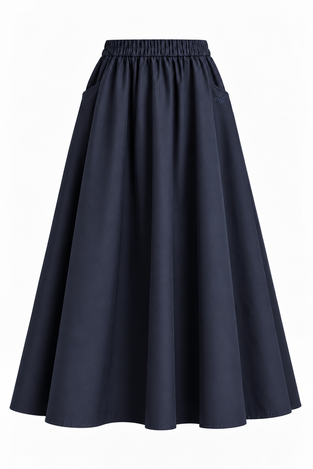 A Line Cotton Skirt - Navy Blue