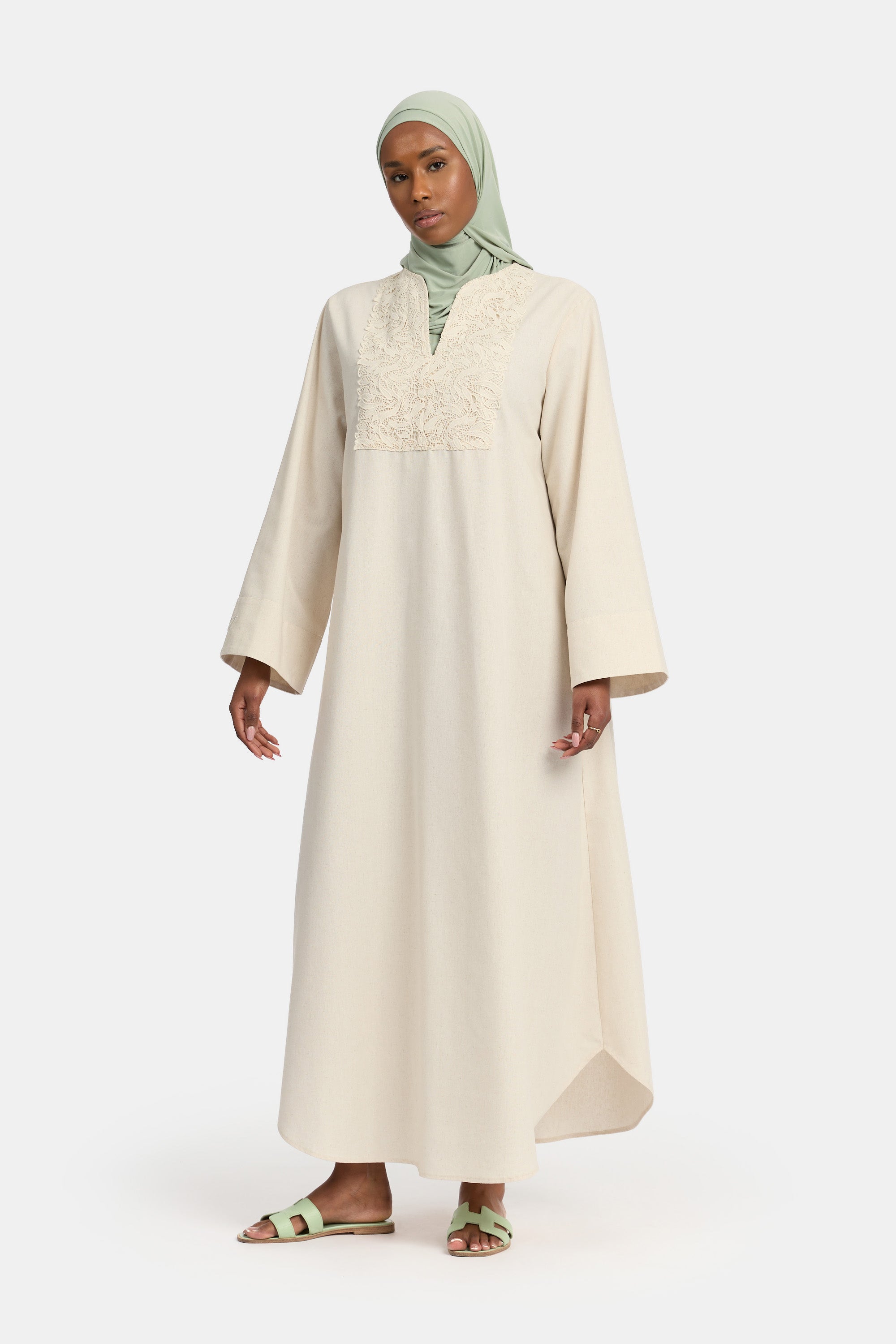 Linen Lace Dress - Almond