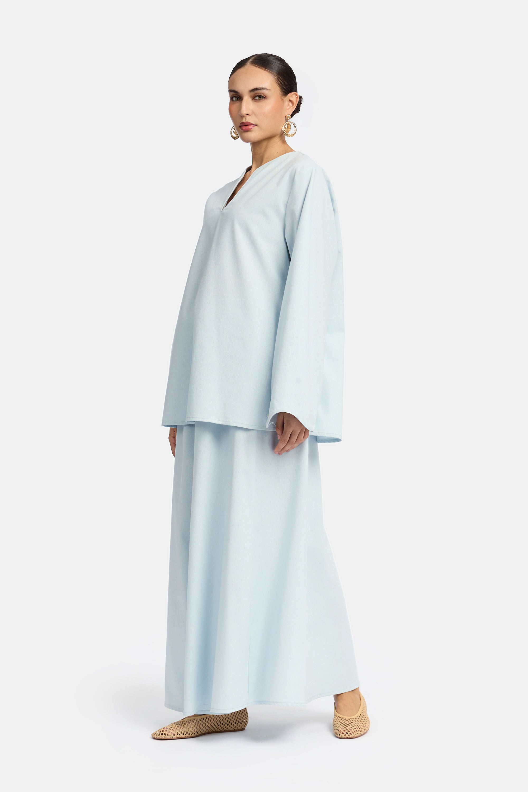 Linen Skirt Set - Pastel Blue