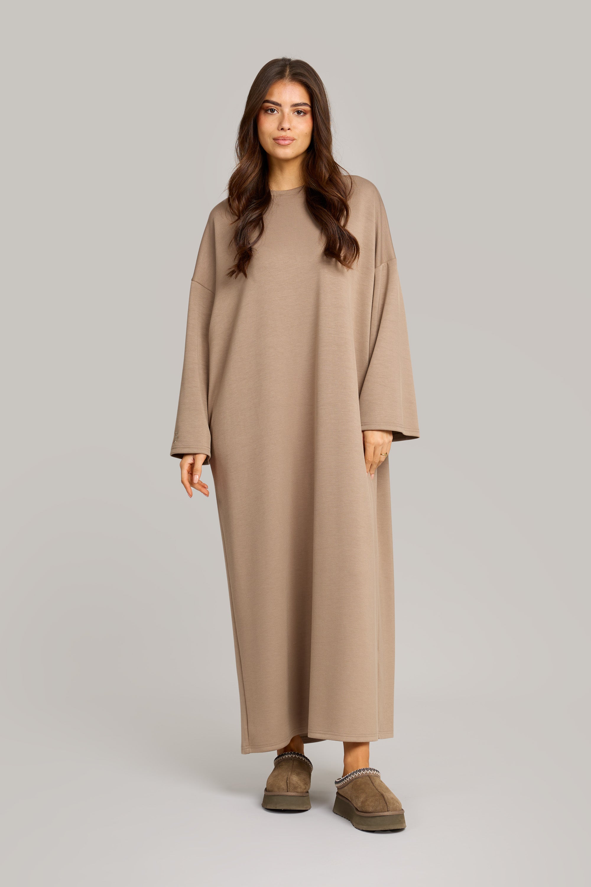 Wide Sleeve Dress - Ash Brown