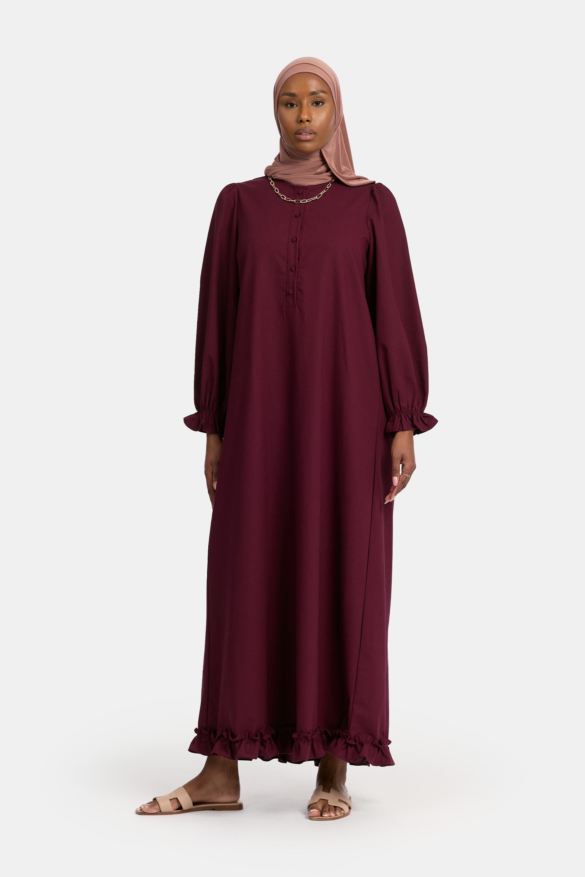 Ruffle Maxi Dress - Dark Cherry
